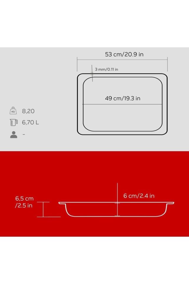 Lava Döküm Dikdörtgen 1/1 Gastronomi Küvet Ölçü 32x53cm.