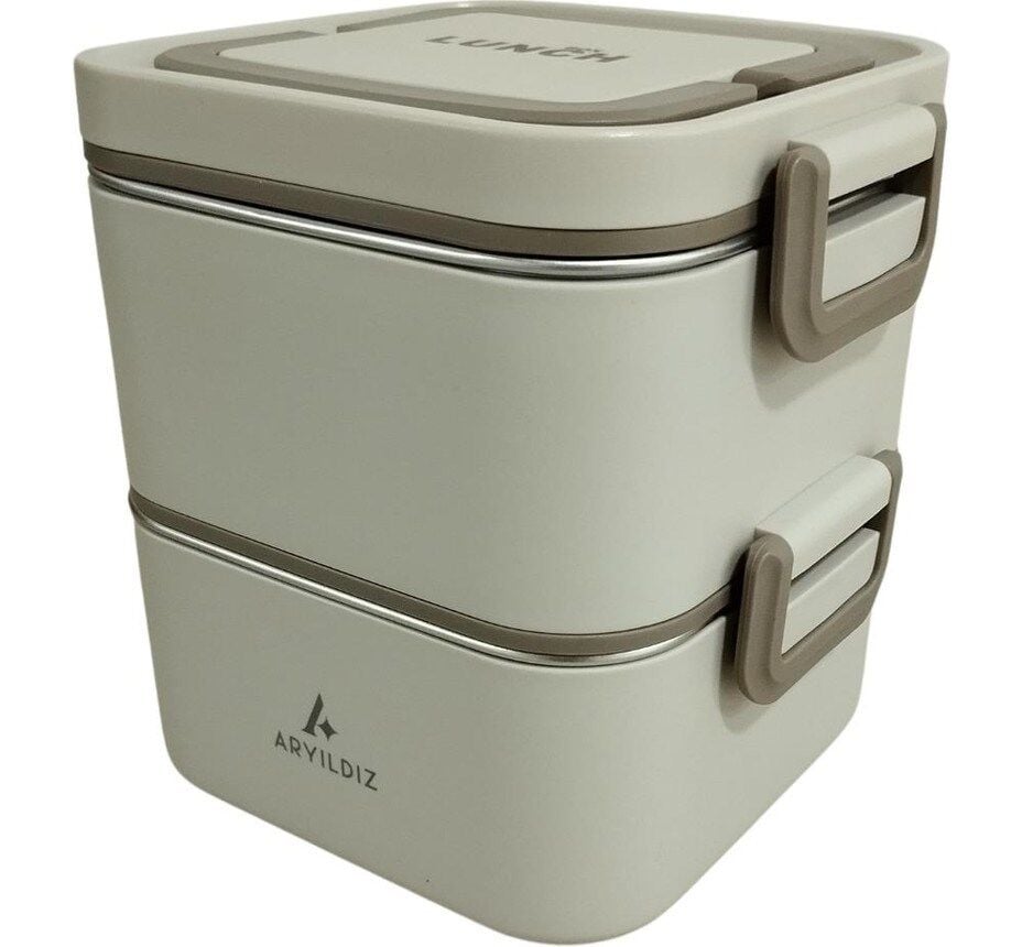Bento Kare 2 Katlı Lunch Box Yemek Termosu Bej 1400 Ml