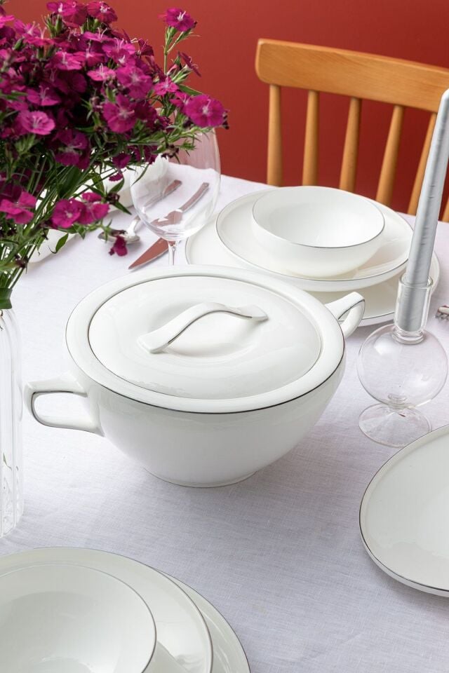 Emsan Fine Bone Freya 60 Parça 12 Kişilik Yuvarlak Yemek Takımı Platin