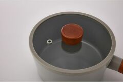 Neoflam Fika Cam Kapaklı Alüminyum Döküm Sos Tencere 18 cm Gri