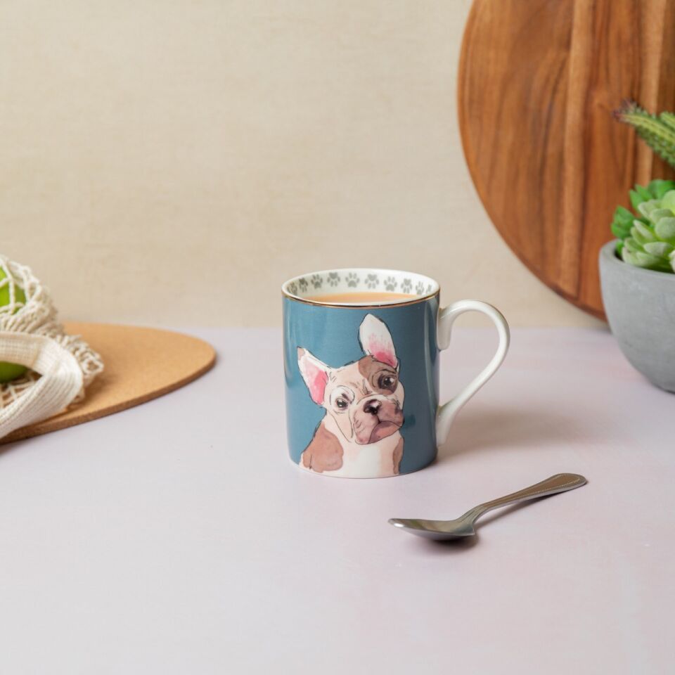 Fine China 280ML Düz Taraflı Kupa Fransız Bulldog