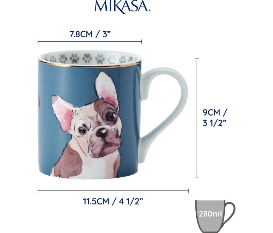 Fine China 280ML Düz Taraflı Kupa Fransız Bulldog