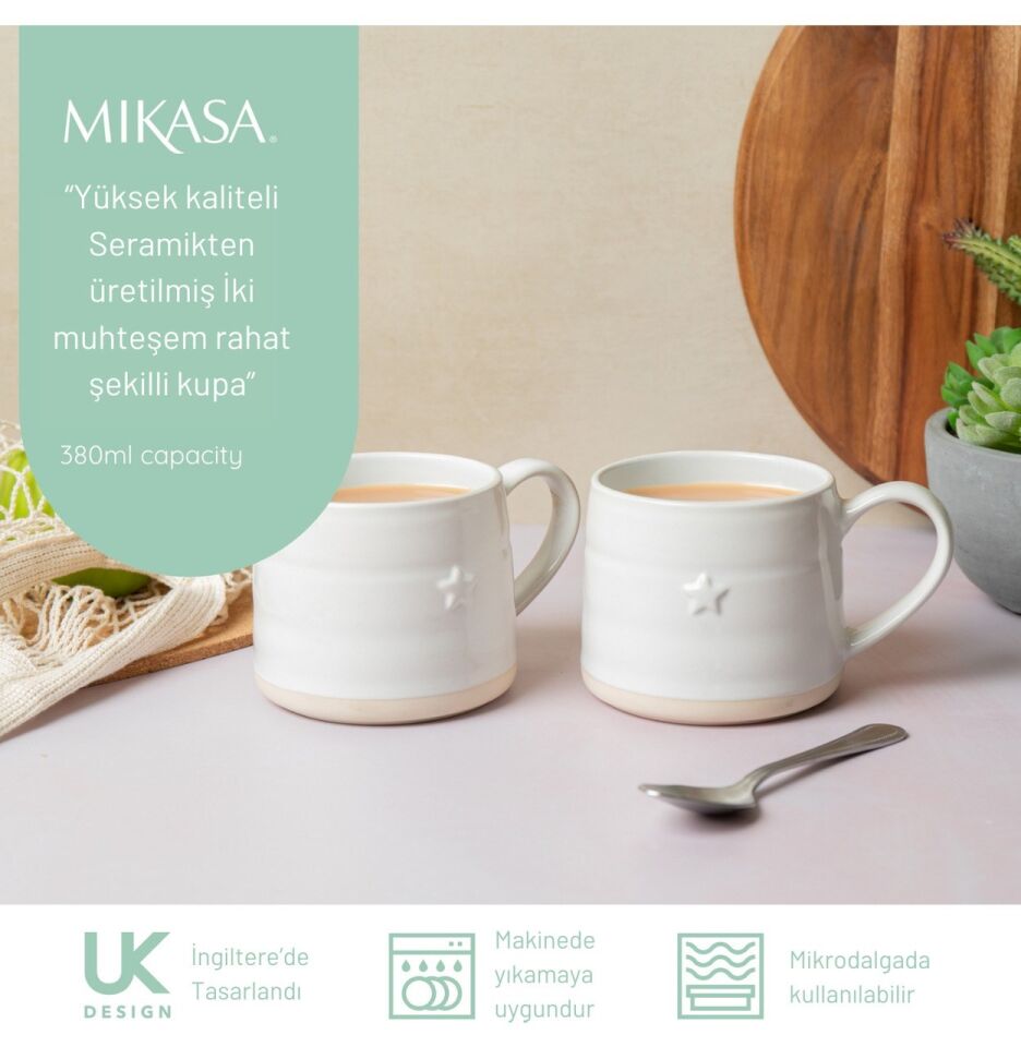 Farmhouse Star Stoneware 2li 380ML Beyaz Kupalar