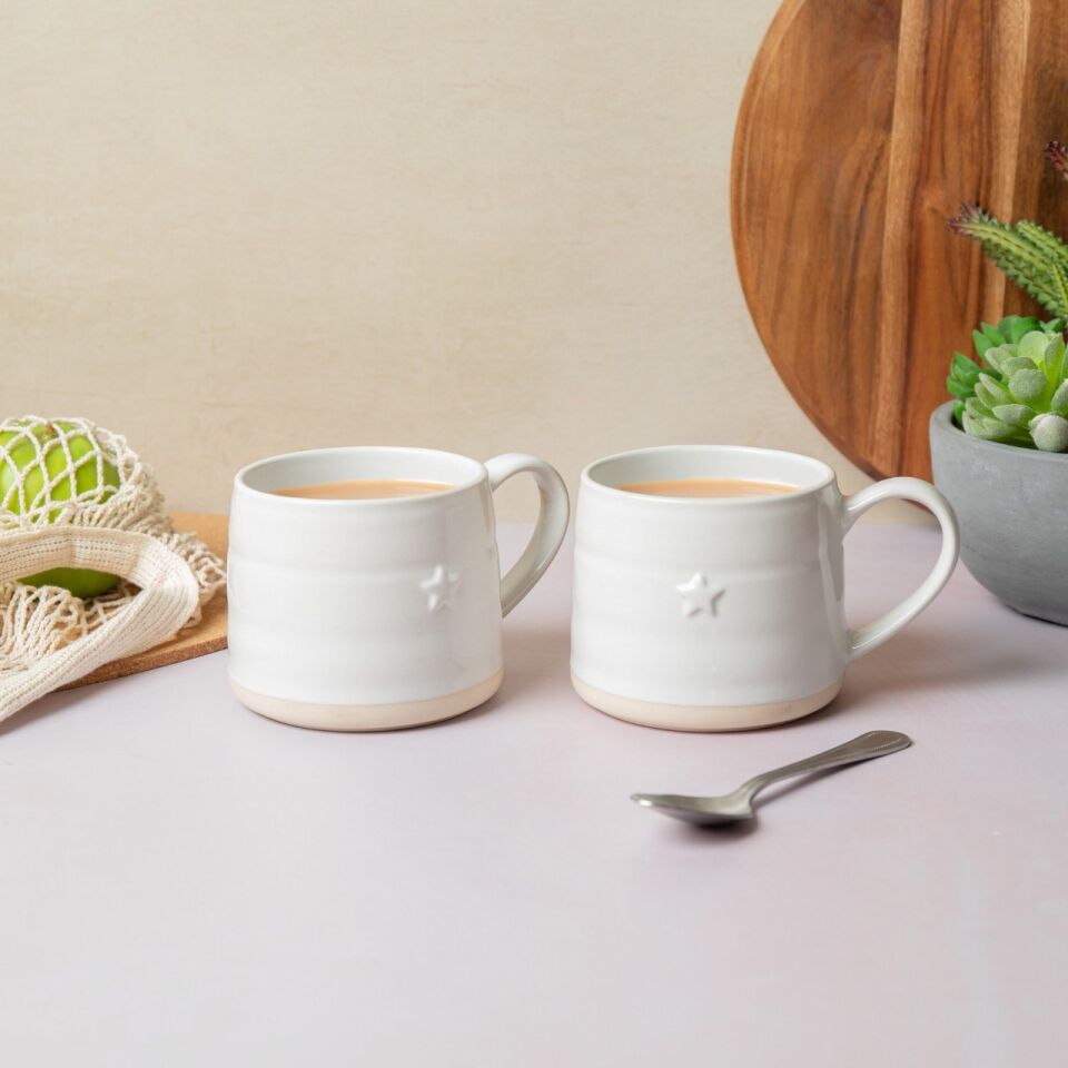 Farmhouse Star Stoneware 2li 380ML Beyaz Kupalar