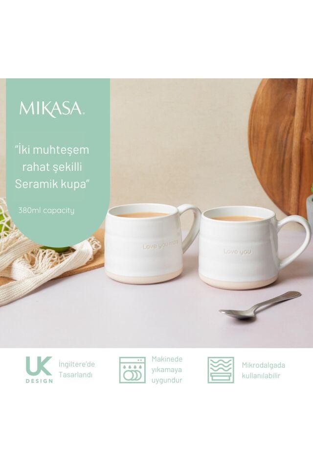 MKMUGLOVEPK2 Farmhouse 'Seni Seviyorum' 2li 380ml Beyaz Seramik Kupalar