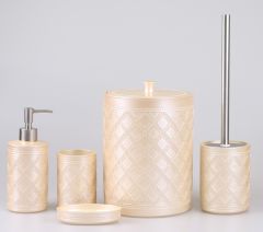 By Selim Ethnic 5 Parça Polyester Banyo Seti - İnci