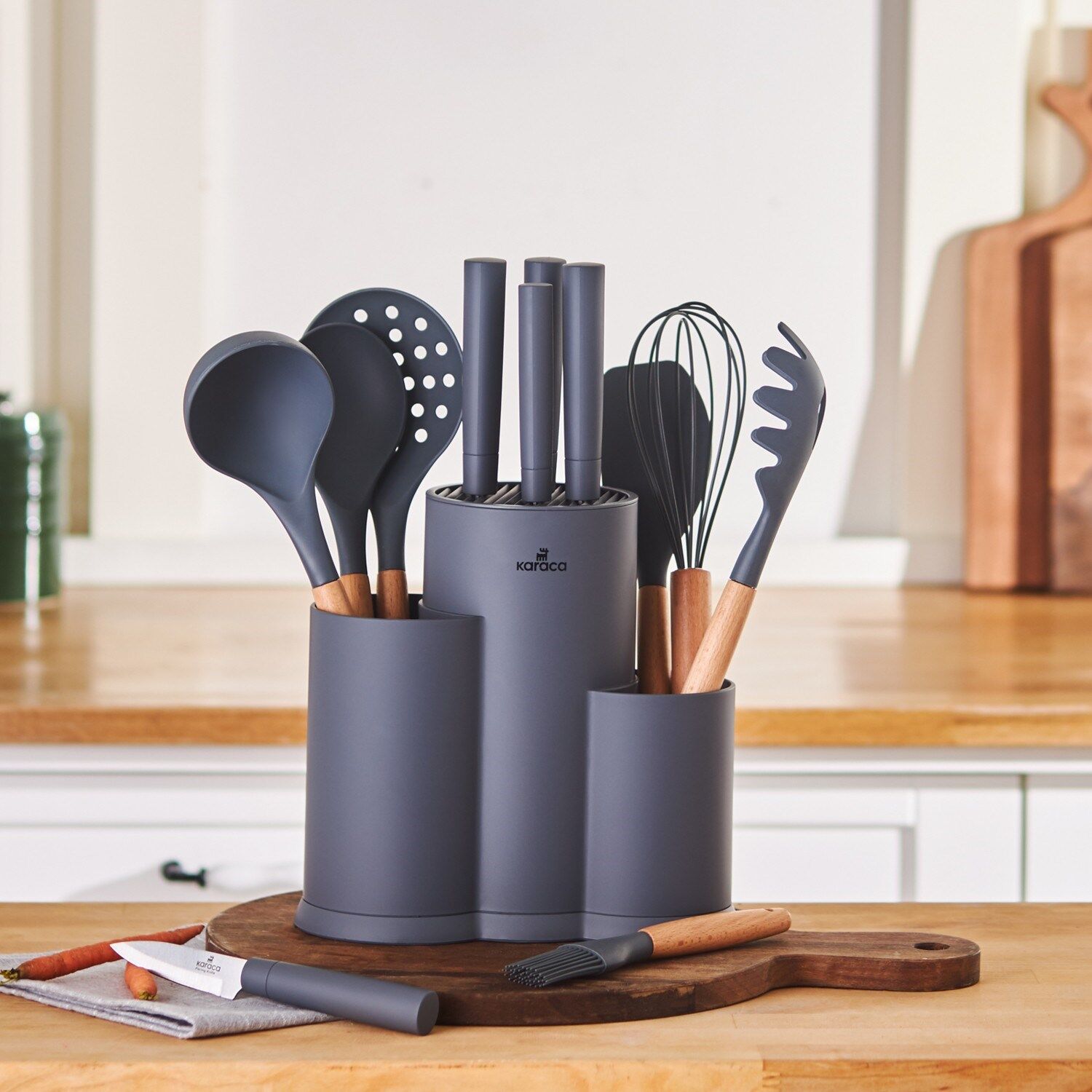 Karaca Burby Gri 14 Parça Standlı Servis ve Bıçak Seti