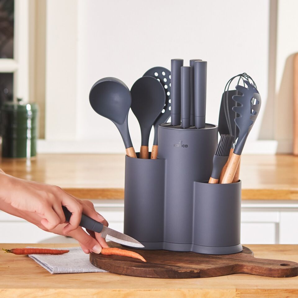 Karaca Burby Gri 14 Parça Standlı Servis ve Bıçak Seti