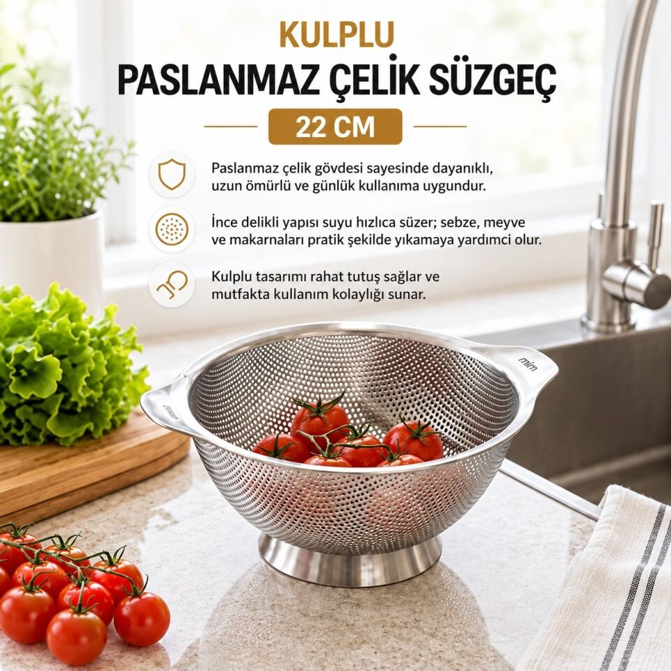 Mien 22 Cm Kulplu Paslanmaz Çelik Süzgeç
