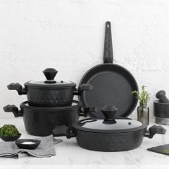 Karaca Bio Diamond Antibakteriyel İndiksiyon Tabanlı Kulplu 7 Parça Tencere Seti