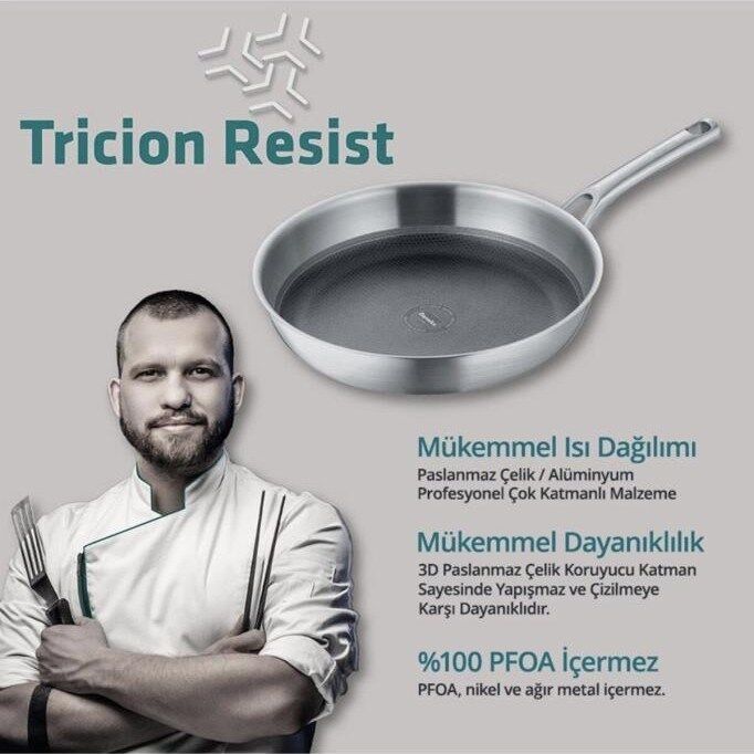 Tricion Pro Indüksiyonlu Paslanmaz Çelik Tava 28 Cm