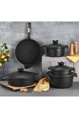 Aryıldız Flipper Prestige Döküm Granit 9 Parça Set Siyah