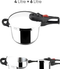 Magefesa Pratik 4 lt + 6 lt Düdüklü Tencere Ortak Kapak +1 Cam Kapak