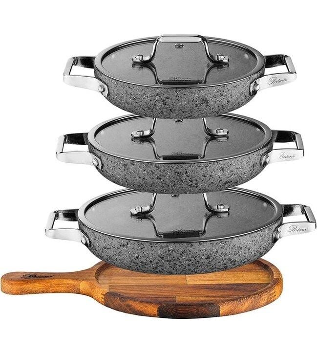 Brioni stone-H 7 Parça Çizilmez Yanmaz Yapışmaz 18CM 20CM 22CM 3'lü Sahan Omlet Seti