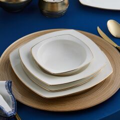 Karaca Chiara Fine Cream 60 Parça 12 Kişilik Porselen Yarım Kare Gold Yemek Takımı