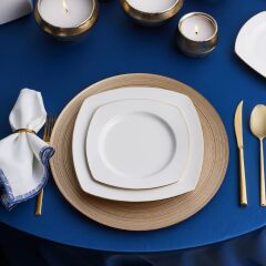 Karaca Chiara Fine Cream 60 Parça 12 Kişilik Porselen Yarım Kare Gold Yemek Takımı