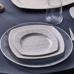 Karaca Deren Cream 60 Parça 12 Kişilik Yarım Kare Porselen Yemek Takımı