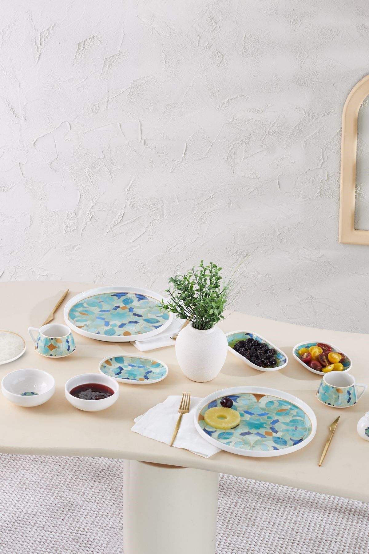 Karaca Streamline Turquesa Porselen 34 Parça 6 Kişilik Kahvaltı/Servis Takımı