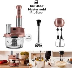 Karaca Mastermaid Prosteel Cam Mutfak Robotu Uzun Blender Ayaklı 6 Bıçaklı 2500 W Rosegold