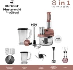 Karaca Mastermaid Prosteel Cam Mutfak Robotu Uzun Blender Ayaklı 6 Bıçaklı 2500 W Rosegold