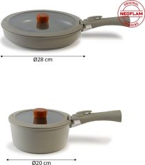 Neoflam Midas Gri 6 Parça Ayrılabilen Saplı Iç Içe Geçebilen Indüksiyonlu Tencere Tava Seti