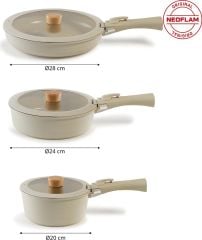 Neoflam Midas Bej 9 Parça Ayrılabilen Saplı Iç Içe Geçebilen Indüksiyonlu Tencere Tava Seti