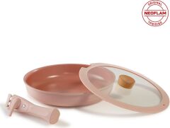 Neoflam Midas Pembe 6 Parça Ayrılabilen Saplı Iç Içe Geçebilen Indüksiyonlu Tencere Tava Seti