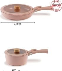 Neoflam Midas Pembe 6 Parça Ayrılabilen Saplı Iç Içe Geçebilen Indüksiyonlu Tencere Tava Seti