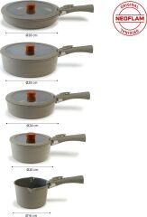 Neoflam Midas Gri 11 Parça Ayrılabilen Saplı Iç Içe Geçebilen Indüksiyonlu Tencere Tava Seti