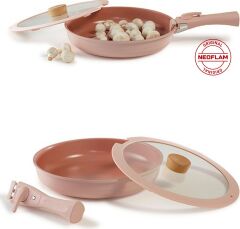 Neoflam Midas Pembe 11 Parça Ayrılabilen Saplı Iç Içe Geçebilen Indüksiyonlu Tencere Tava Seti