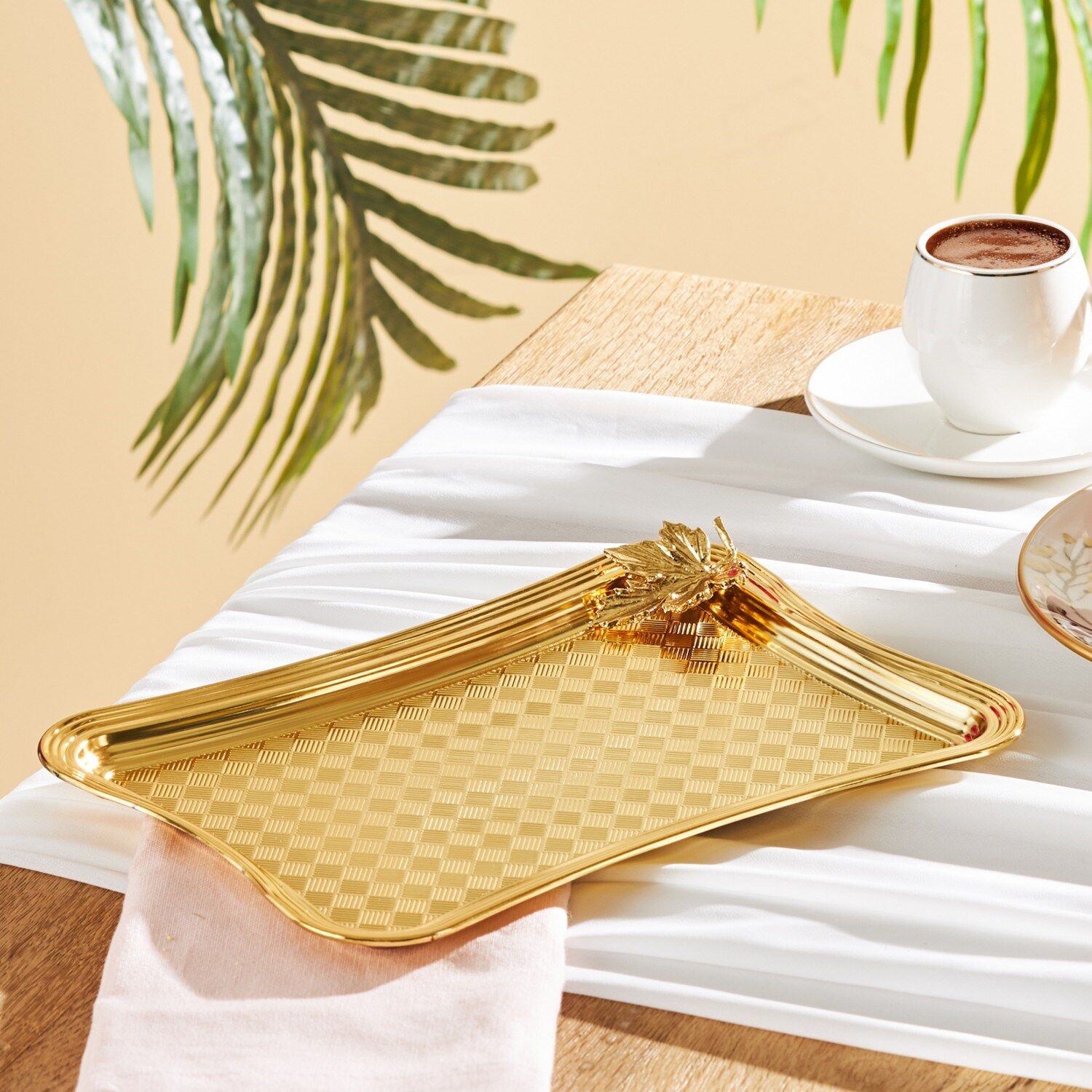 Emsan Leafy Dikdörtgen Tepsi Gold 23 cm