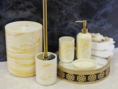 By Selim Marble 5 Parça Polyester Banyo Seti - Sarı