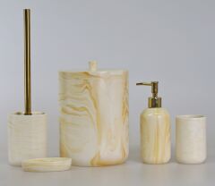 By Selim Marble 5 Parça Polyester Banyo Seti - Sarı