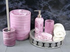 By Selim Marble 5 Parça Polyester Banyo Seti - Vişne