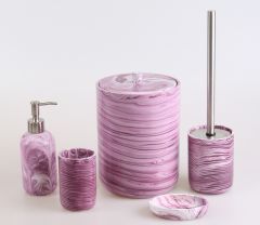 By Selim Marble 5 Parça Polyester Banyo Seti - Vişne