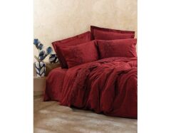 Cotton Box Plain Çift Kişilik Nevresim Takımı Sooty Bordo