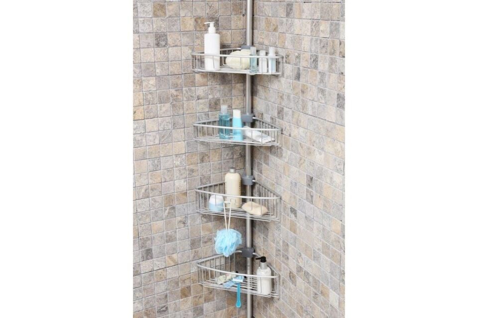 Ayarlanabilir Yükseklikli Gümüş Banyo Köşe Rafı - Alüminyum, Paslanmaz Vida ile Kolay Montaj