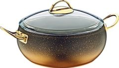 Oms Granit 26X7CM Pilav Küre Tencere Cam Kapaklı Gold 3341GOLD