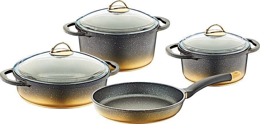 Oms Granit Döküm Tencere Seti 7 Parça Gold 3043