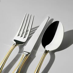Nehir Lalezar Altın Sade 6 Kişilik 36 Parça Çatal Kaşık Bıçak Takımı