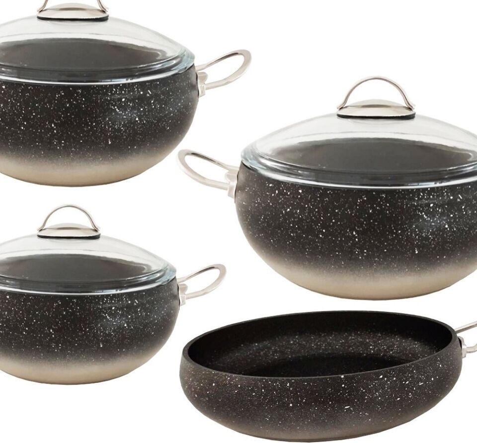 Oms Granit Küre 7 Parça Tencere Seti 3023 Gümüş