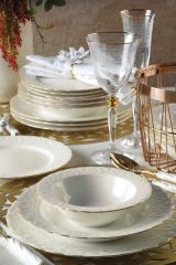 Kütahya Porselen Bone Başak 24 Parça Altın Fileli Yemek Takımı