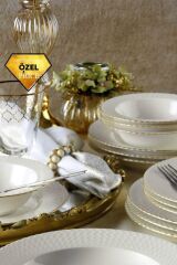 Kütahya Porselen Bone Iron 24 Parça Yemek Seti Mat Altın File Ile Bnırn24y2520