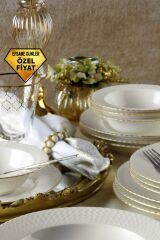 Kütahya Porselen Bone Iron 24 Parça Yemek Seti Mat Altın File Ile Bnırn24y2520