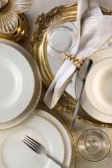 Kütahya Porselen Bone Iron 24 Parça Yemek Seti Mat Altın File Ile Bnırn24y2520