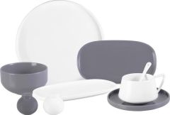 Emsan Parla 32 Parça 6 Kişilik Kahvaltı Takımı Gri Beyaz