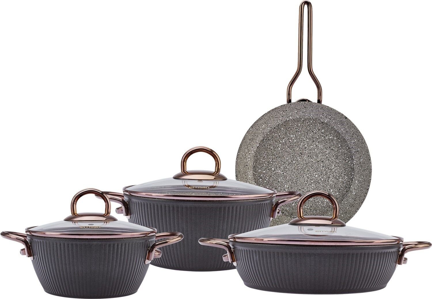 Emsan Line 7 Parça Granit Tencere Seti Yeni Siyah Rose