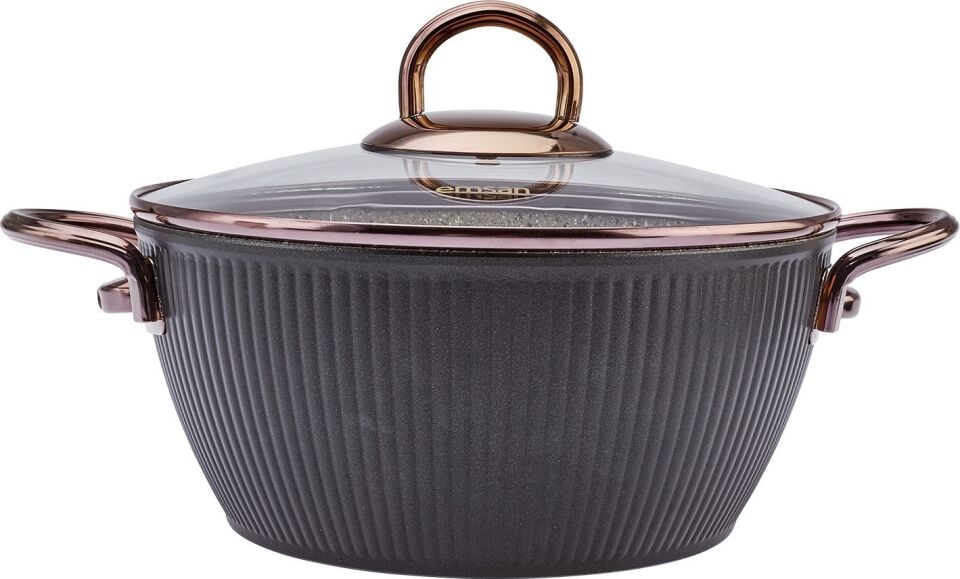 Emsan Line 7 Parça Granit Tencere Seti Yeni Siyah Rose