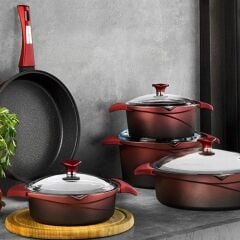 Aryıldız Flipper Prestige Döküm Granit 9 Parça Set Kırmızı-Siyah