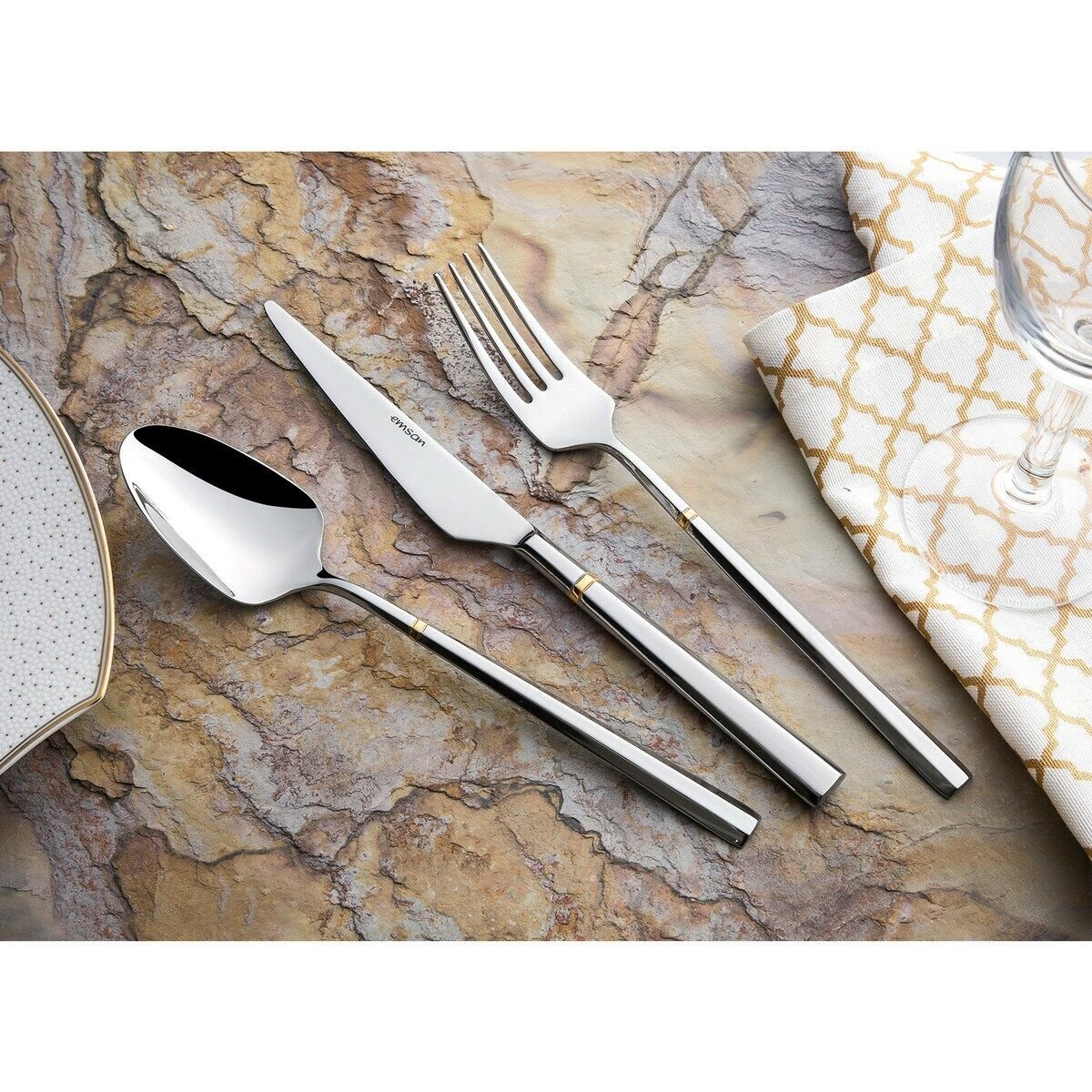 Emsan Prime Penta Gold 84 12 Kişilik Parça Çatal Kaşık Bıçak Seti